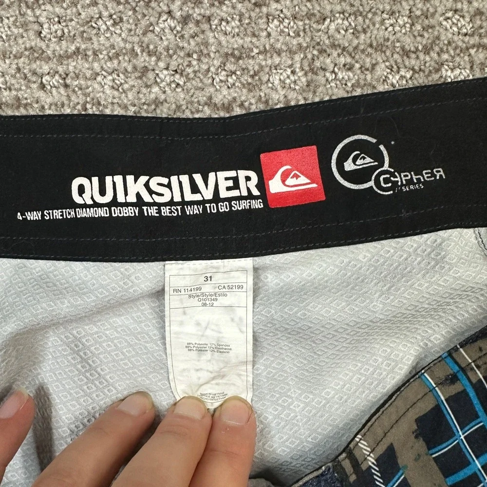 Quiksilver Cypher Series Board Shorts Mens 31 Blue Plaid 4-Way Stretch Q101349
